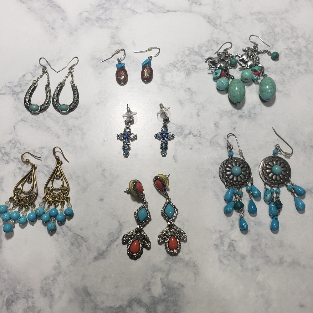 Bundle of faux Turquoise Earrings. - Picture 1 of 10